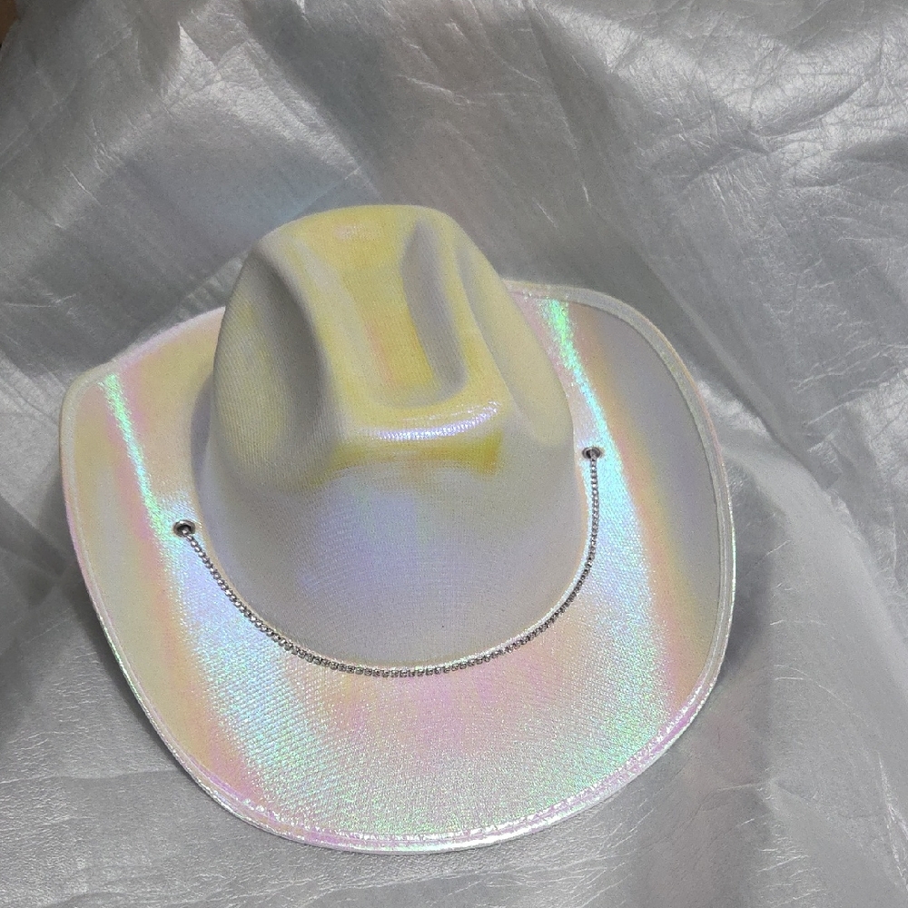 Iridescent Cowboy Hat with Chain Detail